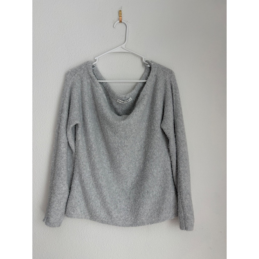 Abercrombie & Fitch Womens Grey‎ Cowl Neck Fuzzy Knit Sweater Long Sleeve Small